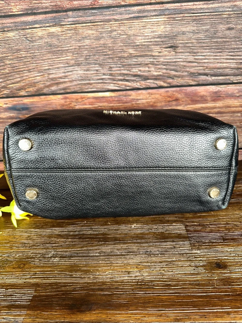 Michael Kors Black Leather 3 Compartment Shoulder Bag with Gold Chain Straps